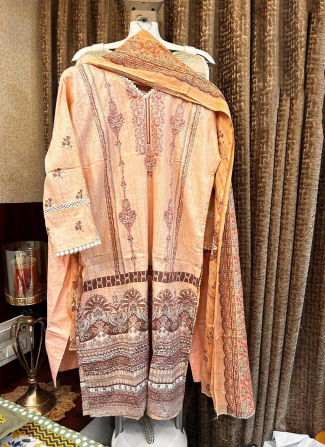 Cotton Peach Traditional Wear Printed Readymade Pakistani Suit